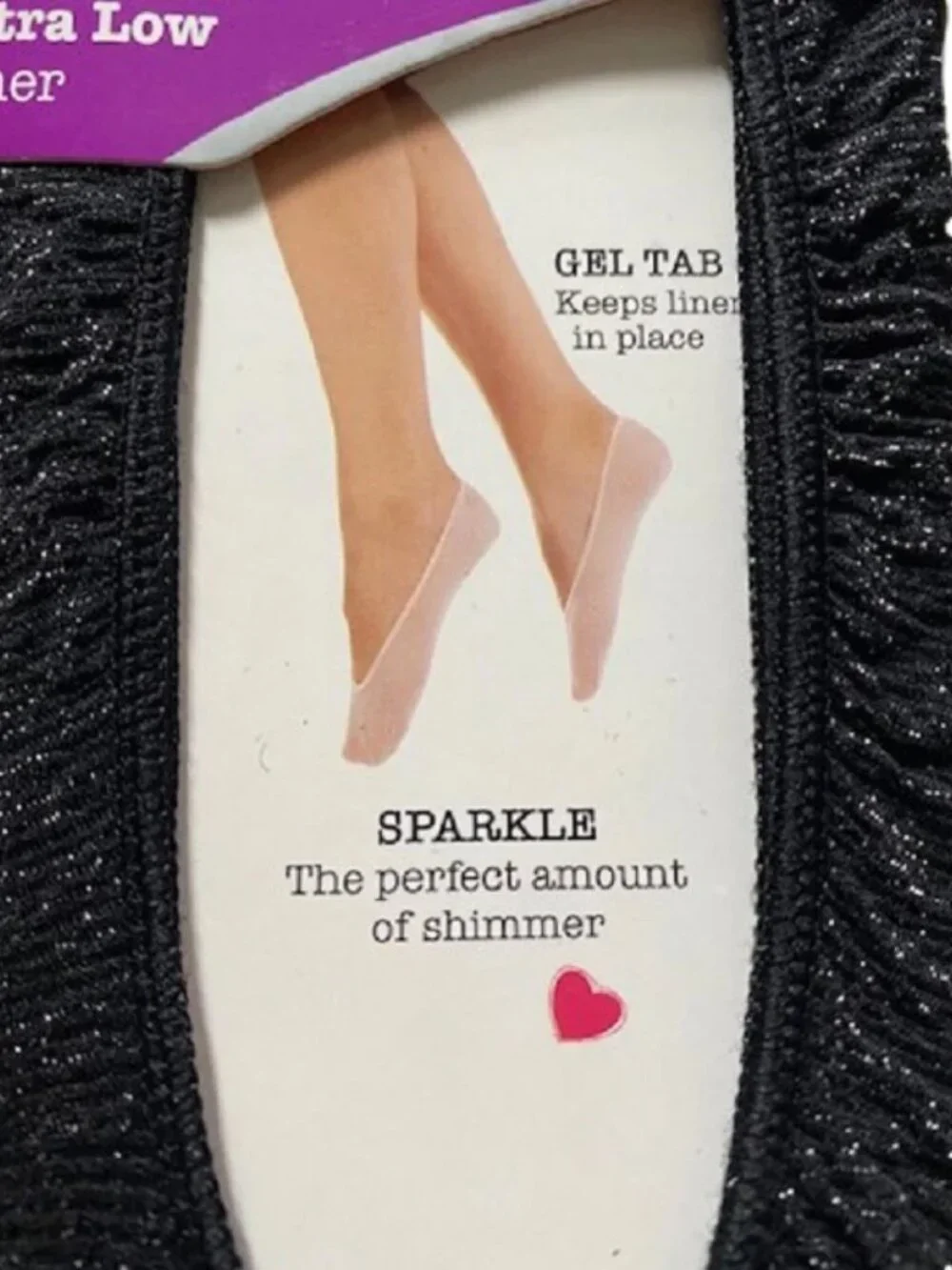 PEDS 6 PAIR 2 Packs Sparkle Ultra Low Liner Socks, Gel Tab Heel, Shoe Size 8-12